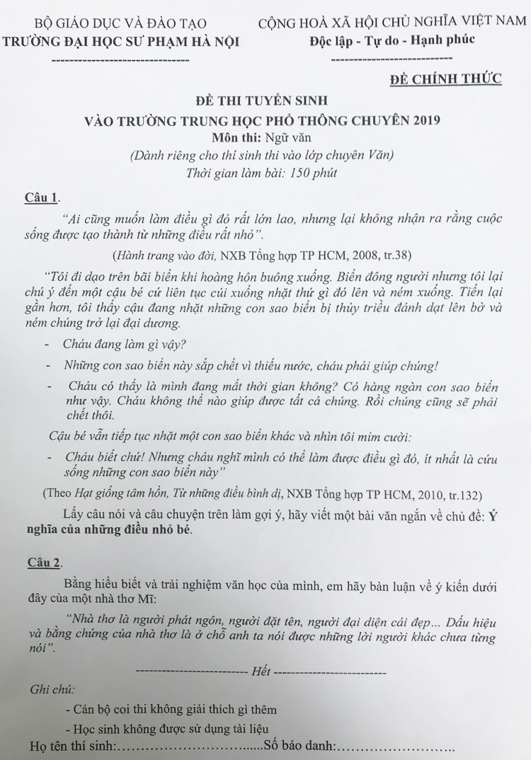 Đề thi môn Văn. Đề thi môn Văn.