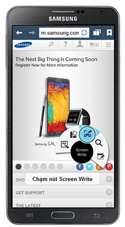 Hướng dẫn sử dụng Note 3 với S Pen: Nếu thấy khung hình muốn lưu, hãy bấm nút S Pen khi đưa bút lại gần màn hình để tổ hợp lệnh Air Command xuất hiện rồi chọn biểu tượng Screen Write (khoanh tròn). D2-Huong-dan-su-dung-Note-3-Samsung-Galaxy-S-Pen.jpg
