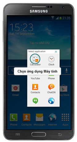 Hướng dẫn sử dụng Note 3 với S Pen: Chọn một ứng dụng bạn muốn mở (ví dụ trong hình ta chọn ứng dụng máy tính Calculator). F3-Huong-dan-su-dung-Note-3-Samsung-Galaxy-S-Pen.jpg
