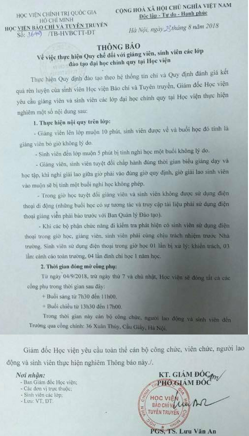 Thông báo của Học viện Báo chí và Tuyên truyền được các sinh viên chia sẻ trên mạng Thông báo của Học viện Báo chí và Tuyên truyền được các sinh viên chia sẻ trên mạng