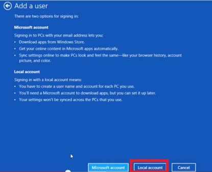 Tạo tài khoản Windows 8: Nếu bạn chọn tạo tài khoản Windows 8 cục bộ, Microsoft sẽ “thuyết phục” bạn một lần nữa. Tuy nhiên hãy cứ bấm nút “Local account” (khung đỏ). B1-Tao-tai-khoan-Windows-8-Tao-tai-khoan-Win-8.jpg