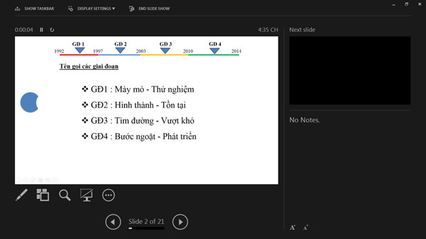 Học cách sử dụng PowerPoint 2013: Đây là màn hiển thị dành cho diễn giả, Presenter View, với các công cụ điều khiển xung quanh. A3-Huong-dan-cach-su-dung-PowerPoint-2013-5-tinh-nang-moi.jpg