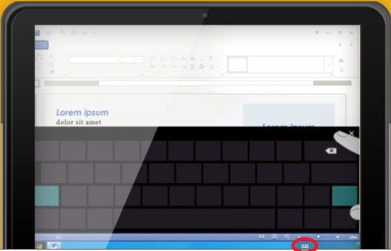 6 thao tác màn hình cảm ứng Microsoft Office 2013: Bạn có thể dùng bàn phím ảo cho Office 2013 bất kỳ khi nào bằng cách bấm nút Touch Keyboard phía dưới thanh Taskbar. A1-Microsoft-Office-2013-6-thao-tac-man-hinh-cam-ung.jpg