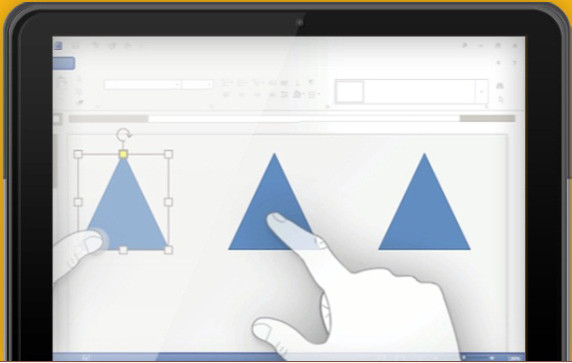 6 thao tác màn hình cảm ứng Microsoft Office 2013: Với màn hình cảm ứng, bạn chọn nhiều hình khối một lúc bằng cách nhấn giữ hình khối đầu tiên và nhấn tiếp các hình khối tiếp theo. B1-Microsoft-Office-2013-6-thao-tac-man-hinh-cam-ung.jpg