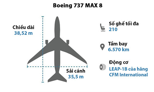 Các thông số của mẫu máy bay Boeing 737 MAX 8. Các thông số của mẫu máy bay Boeing 737 MAX 8. Ảnh: BBC.