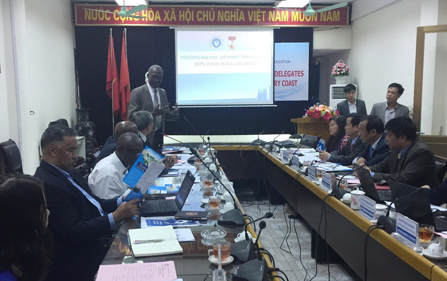 Đoàn công tác Bờ Biển Ngà làm việc tại Trường Đại học Sư phạm Thái Nguyên