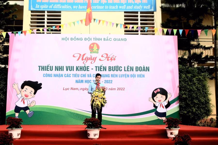 Phó Bí thư Tỉnh đoàn, Chủ tịch Hội đồng Đội tỉnh Bắc Giang - Giáp Xuân Cảnh phát biểu tại Ngày hội.