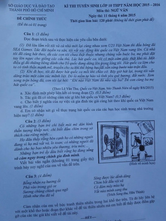 Đề thi Văn tại TPHCM Đề thi Văn tại TPHCM