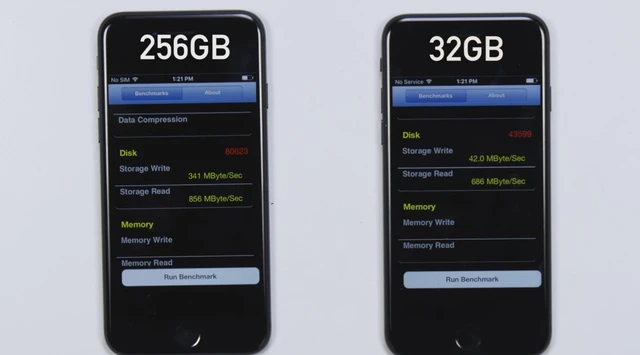 Tốc độ đọc/ghi của 2 phiên bản iPhone 7 chênh lệch nhau rất lớn