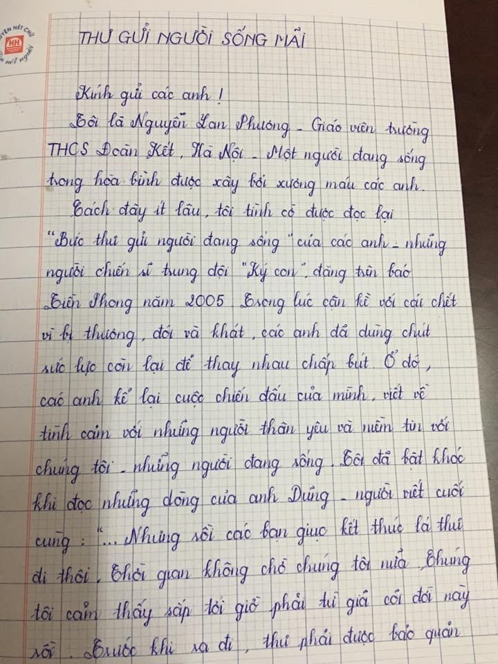 Mở đầu lá thư tay cách đây 6 năm khi cô Nguyễn Lan Phương còn đang là giáo viên trường THCS Đoàn Kết. Mở đầu lá thư tay cách đây 6 năm khi cô Nguyễn Lan Phương còn đang là giáo viên trường THCS Đoàn Kết.