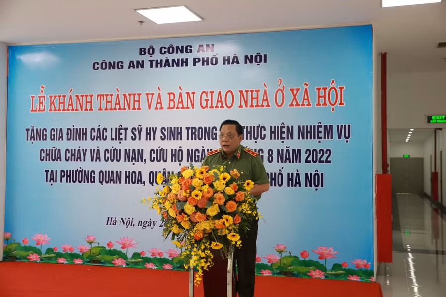 Trung tướng Nguyễn Hải Trung, Giám đốc Công an thành phố Hà Nội phát biểu tại buổi lễ.
