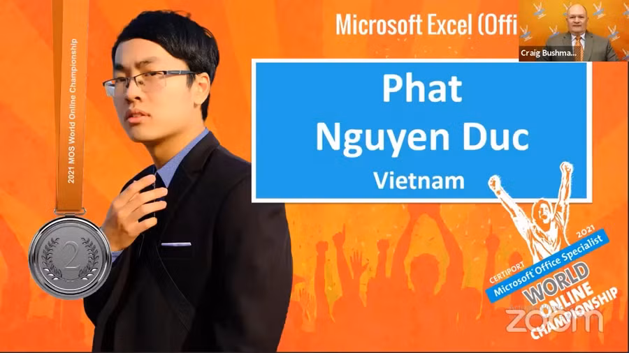 Nguyễn Đức Phát đạt huy chương bạc nội dung Microsoft Excel 2016.