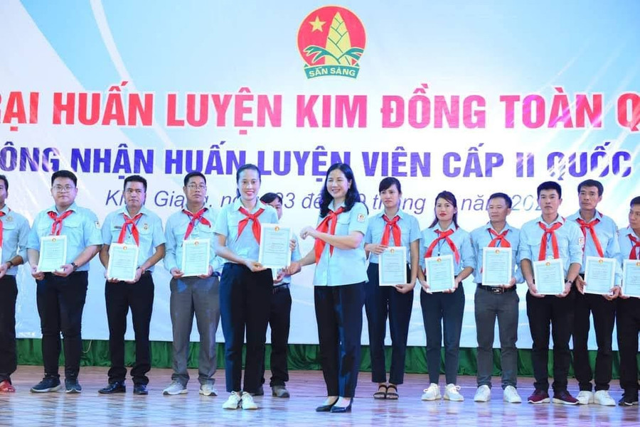 Cô giáo Tô Thị Kiều Linh (hàng đầu bên trái) được công nhận huấn luyện viên cấp II của Hội đồng Đội TW. Cô giáo Tô Thị Kiều Linh (hàng đầu bên trái) được công nhận huấn luyện viên cấp II của Hội đồng Đội TW.