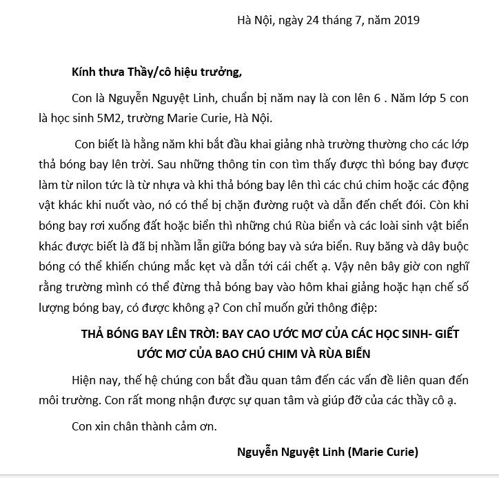 Bức thư của Nguyệt Linh gửi đến các thầy cô hiệu trưởng