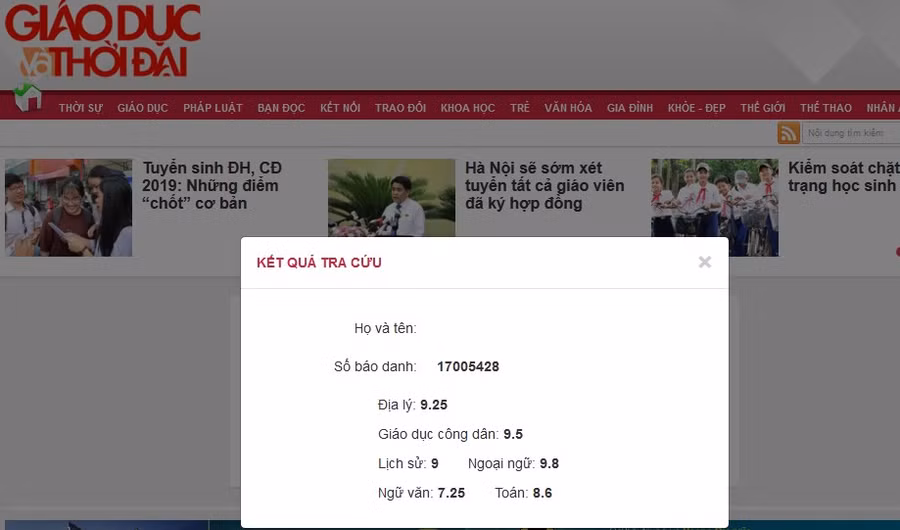 Điểm thi của Nguyễn Hoàng Cường Điểm thi của Nguyễn Hoàng Cường