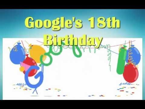 Logo Doodle kỷ niệm sinh nhật lần thứ 18 của Google cùng từ khóa "Khi nào là sinh nhật của Google"