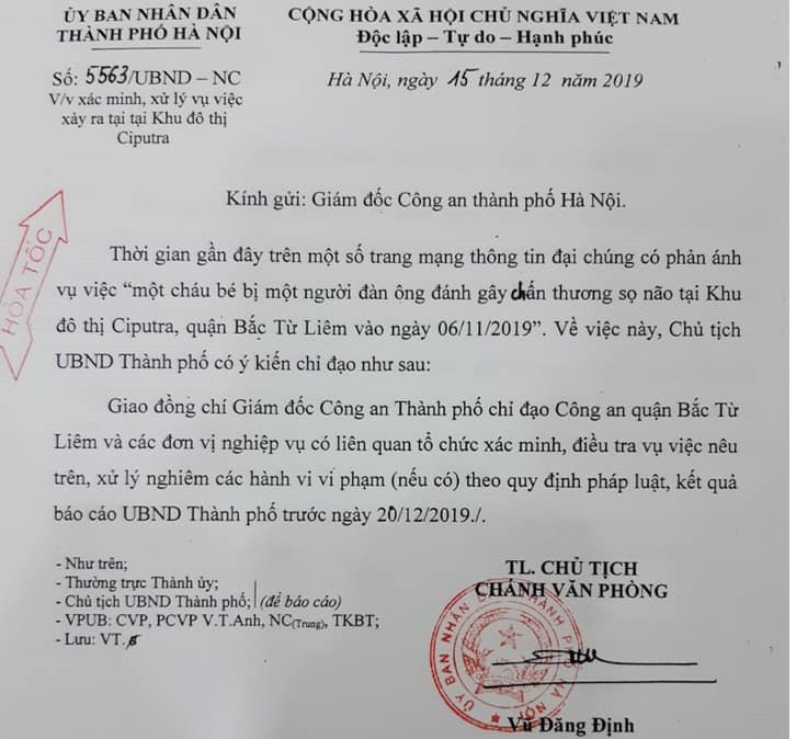 Văn bản của UBND TP Hà Nội chỉ đạo về sự việc. Văn bản của UBND TP Hà Nội chỉ đạo về sự việc.