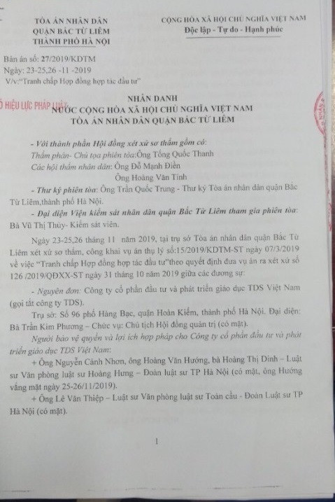 Bản án của Tòa án nhân dân quận Bắc Từ Liêm. Bản án của Tòa án nhân dân quận Bắc Từ Liêm.