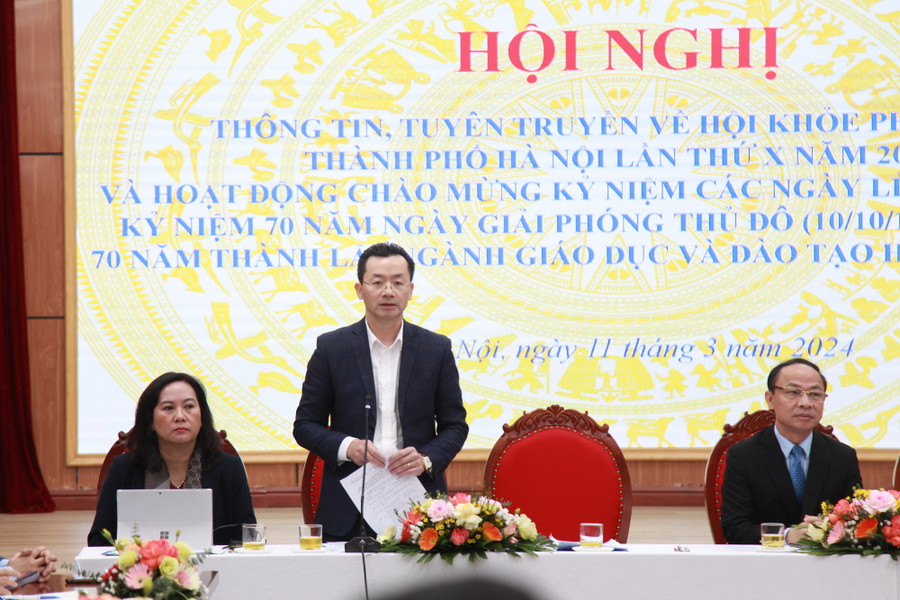 Lãnh đạo Sở Văn hóa Thể thao Hà Nội thông tin về các nội dung thi đấu trong Hội khỏe Phù Đổng thành phố Hà Nội. Lãnh đạo Sở Văn hóa Thể thao Hà Nội thông tin về các nội dung thi đấu trong Hội khỏe Phù Đổng thành phố Hà Nội.