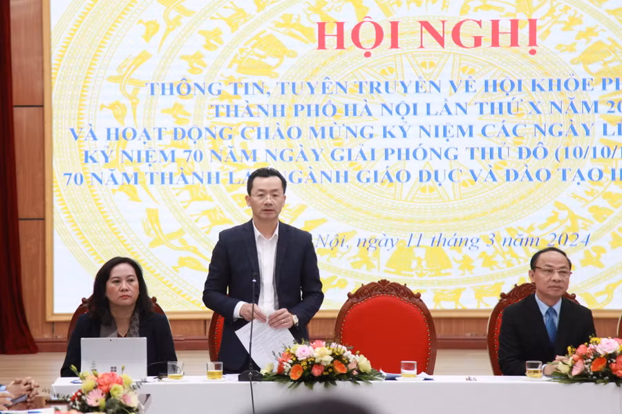 Lãnh đạo Sở Văn hóa Thể thao Hà Nội thông tin về các nội dung thi đấu trong Hội khỏe Phù Đổng thành phố Hà Nội.