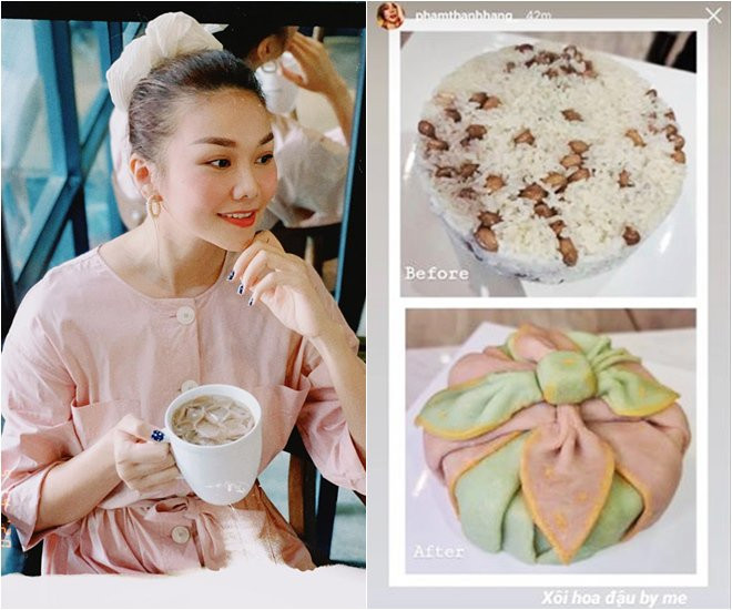 Thanh Hằng quyết &quot;không đầu hàng&quot; trước món xôi hoa đậu kiểu Hàn. Đây là món ăn không chỉ đòi hỏi về độ thơm ngon mà còn phải đạt tính thẩm mỹ nên nàng siêu mẫu đã thách đấu với bản thân. Và cô đã có món &quot;Bojagi cake&quot; trông như những lớp vải bọc được gói khéo léo.