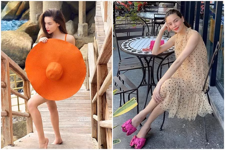 Rút kinh nghiệm từ lần đầu, Hà Hồ gần đây sau khi vướng vào các nghi vấn đang mang song thai dù vẫn thường kết thân với những bộ cánh giấu dáng, nhưng style của cô đã thăng hạng muôn phần. Trong nhiều bức ảnh chụp được đăng tải, "Nữ hoàng giải trí" còn dùng phụ kiện như chiếc mũ siêu to để che lấp đi bụng bầu, trong khi đó vẫn khoe được đôi chân thon dài.