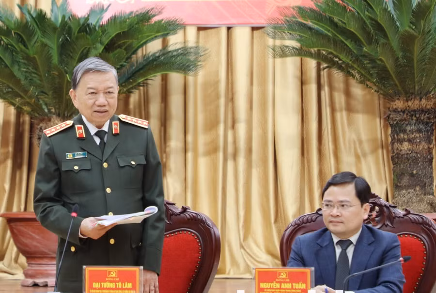 Đại tướng Tô Lâm, Bộ trưởng Bộ Công an phát biểu tại buổi làm việc.