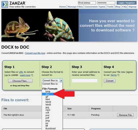 Đổi đuôi docx sang doc online: Tìm chọn doc làm định dạng đích giữa rất nhiều những lựa chọn khác. B2-Doc-file-docx-Doi-duoi-docx-sang-doc-online-Chuyen-docx-sang-doc-Cach-chuyen-file-docx-sang-doc.jpg