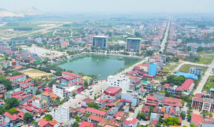 Một góc thị xã Việt Yên nhìn từ trên cao.