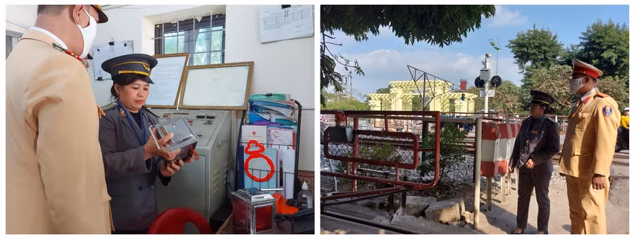 Đội CSGT đường sắt thường xuyên đi kiểm tra, nhắc nhở các tổ gác chắn tại các điểm giao với đường bộ.