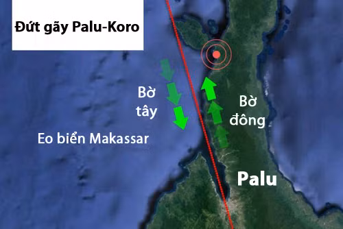 Đứt gãy Palu-Koro gây ra trận động đất mạnh. Đứt gãy Palu-Koro gây ra trận động đất mạnh. Ảnh: ABC News.