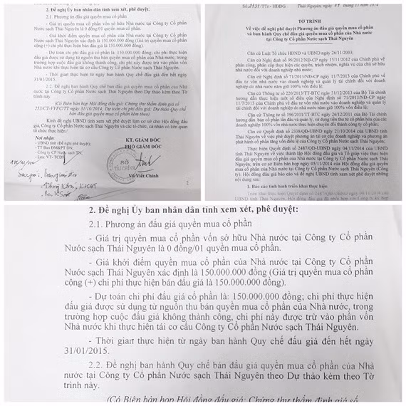 Quyền mua cổ phần của Công ty Cổ phần Nước sạch Thái Nguyên được Sở Tài Chính định giá 0 đồng?