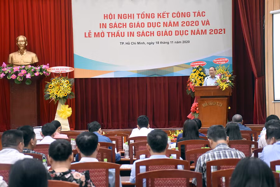 Ông Nguyễn Đức Thái - Chủ tịch Hội đồng thành viên NXB Giáo dục Việt Nam phát biểu tại Hội nghị.