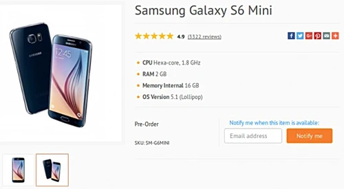 Galaxy S6 Mini có màn hình 4,6 inch. 