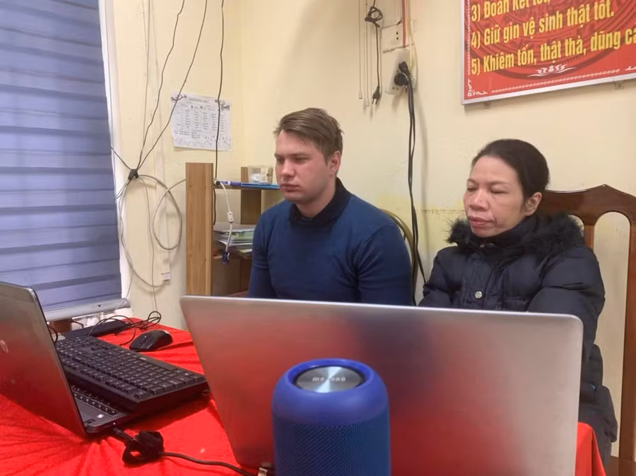 Giờ học trực tuyến tại Trường Tiểu học Thanh Mỹ.