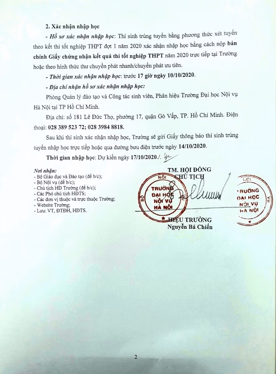 Điểm trúng tuyển đại học chính quy tại Phân hiệu TP Hồ Chí Minh.