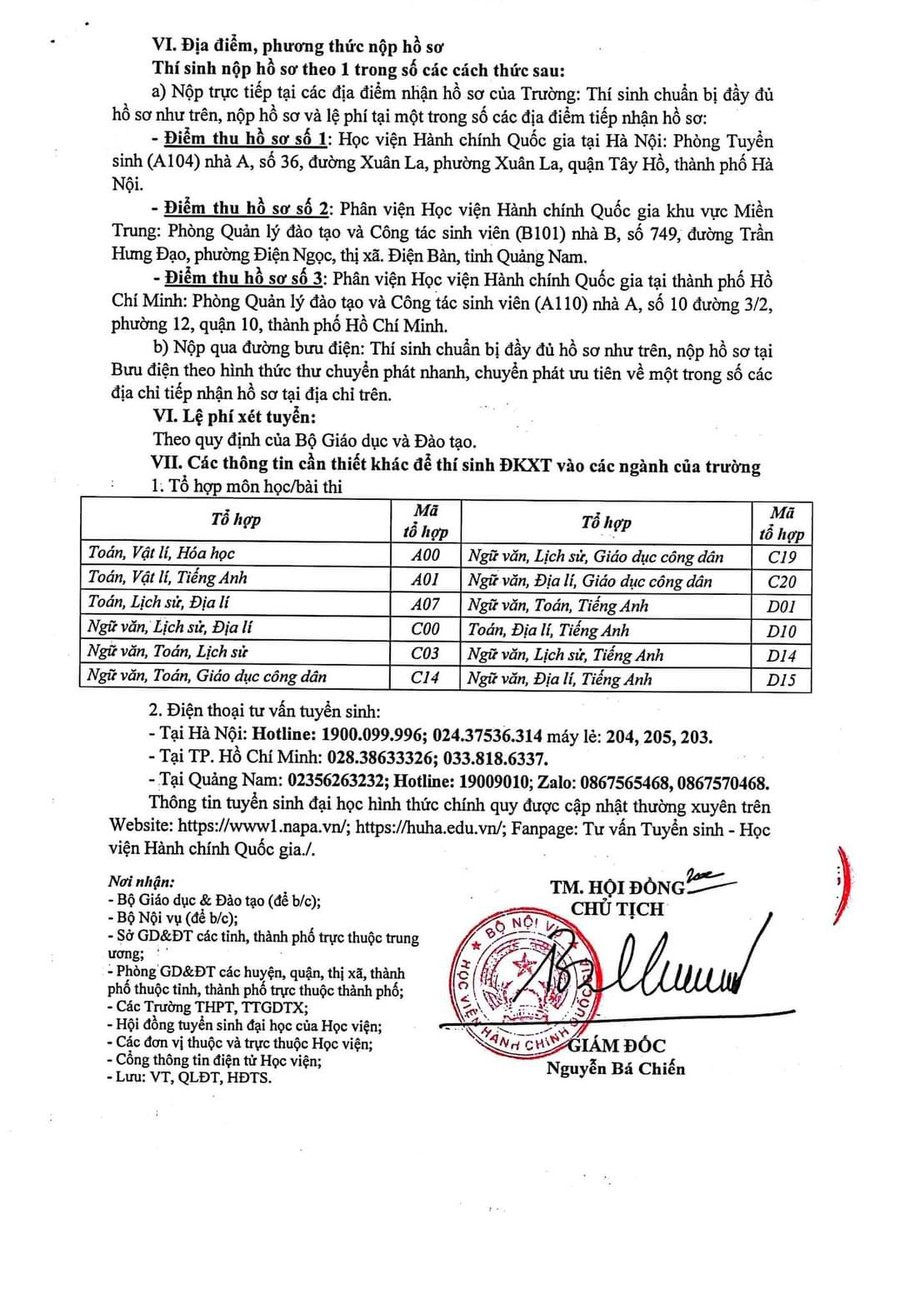 Thông tin tuyển sinh của Học viện Hành chính Quốc gia năm 2023.