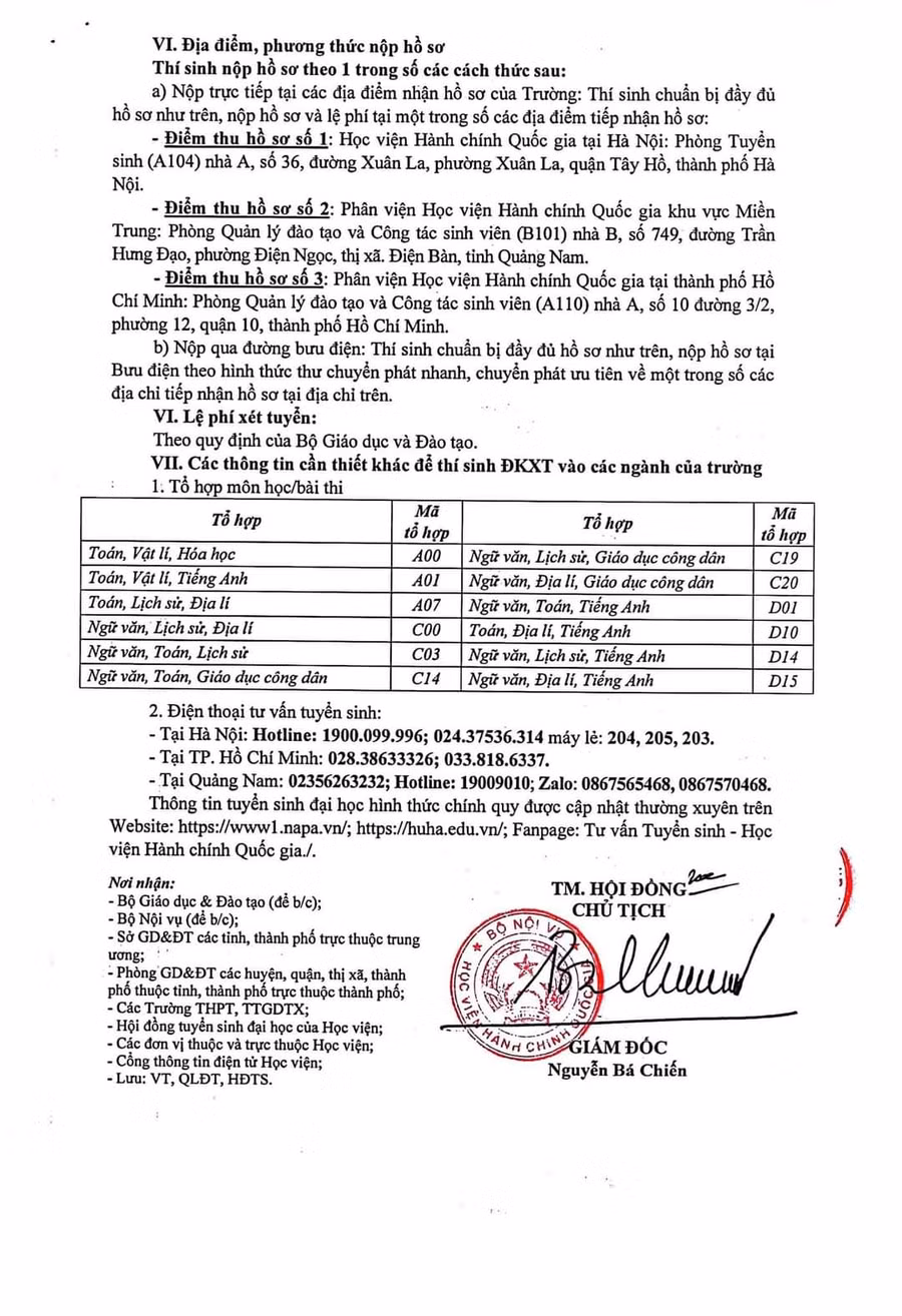 Thông tin tuyển sinh của Học viện Hành chính Quốc gia năm 2023.
