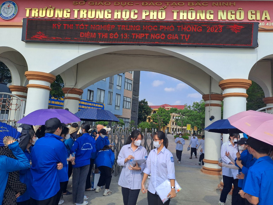 Thí sinh phấn khởi hoàn thành môn thi cuối tại điểm thi trường THPT Ngô Gia Tự.