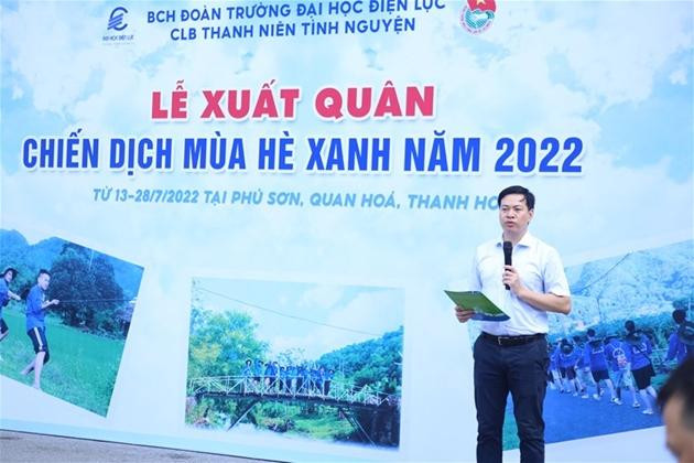 TS. Nguyễn Ngọc Trung - Đảng ủy viên phụ trách thanh niên trường Đại học Điện lực phát biểu (ảnh: ĐHĐL). TS. Nguyễn Ngọc Trung - Đảng ủy viên phụ trách thanh niên trường Đại học Điện lực phát biểu (ảnh: ĐHĐL).