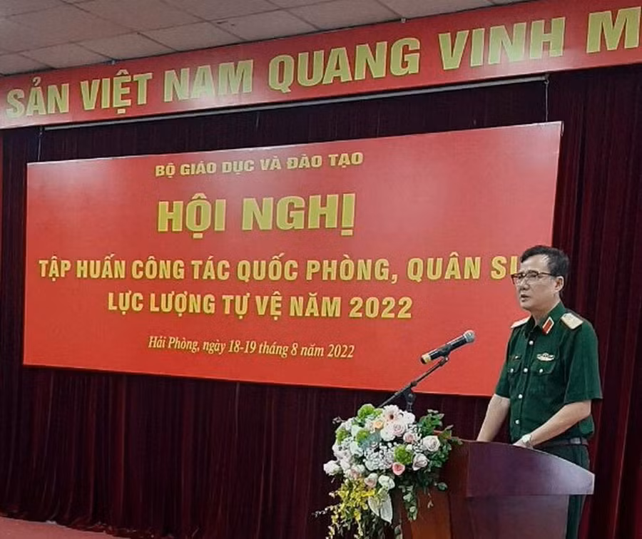 Thiếu tướng Phạm Đức Tú- Vụ trưởng Vụ Giáo dục Quốc phòng và An ninh, Bộ GD&ĐT phát biểu khai mạc