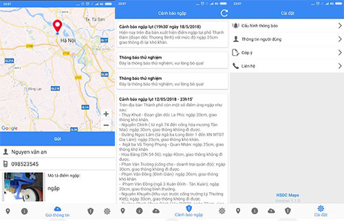 Người dùng có thể cung cấp thông tin và nhận cảnh báo điểm ngập qua ứng dụng.