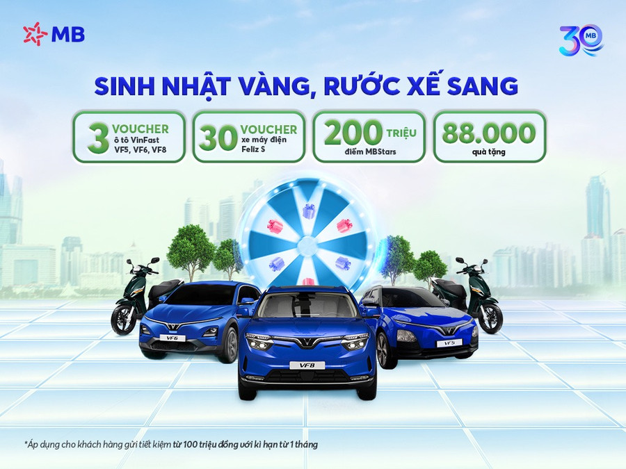 MB triển khai chương trình gửi tiền 'Sinh nhật vàng – Rước xế sang'