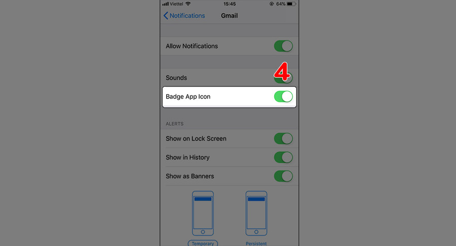 Tắt biểu tượng số màu đỏ trên các ứng dụng của iPhone (Ảnh 4) Tắt biểu tượng số màu đỏ trên các ứng dụng của iPhone (Ảnh 4)