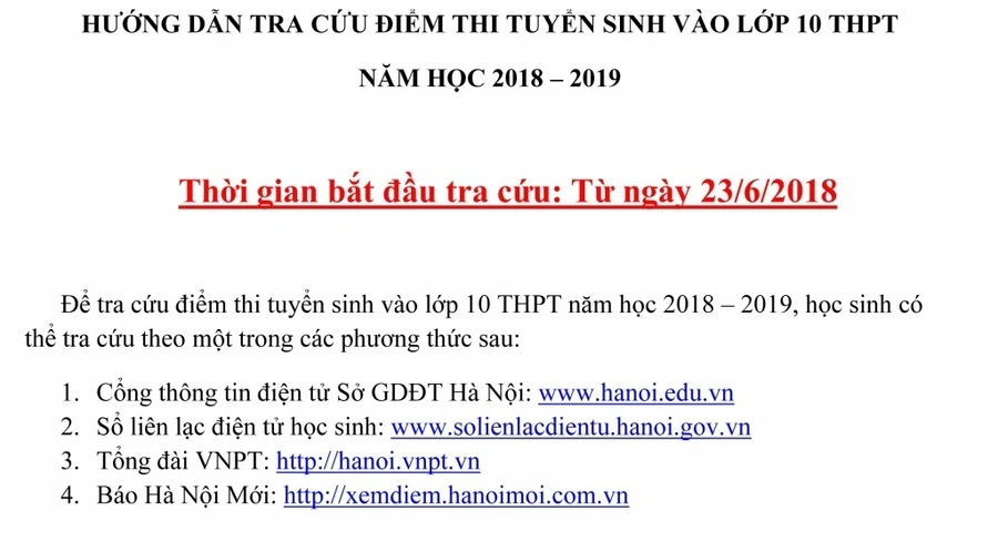 Hướng dẫn tra cứu điểm thi của Sở GD&ĐT Hà Nội 