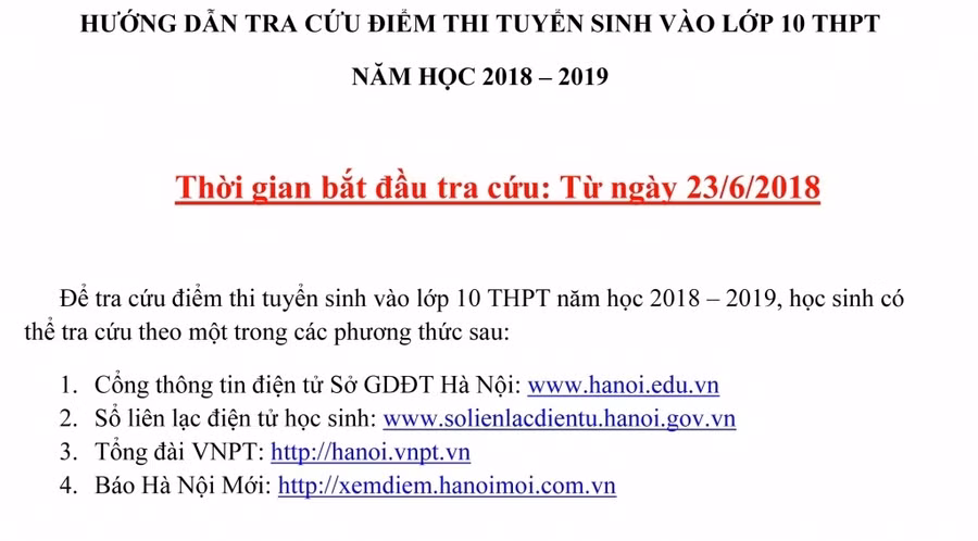 Hướng dẫn tra cứu điểm thi của Sở GD&ĐT Hà Nội 