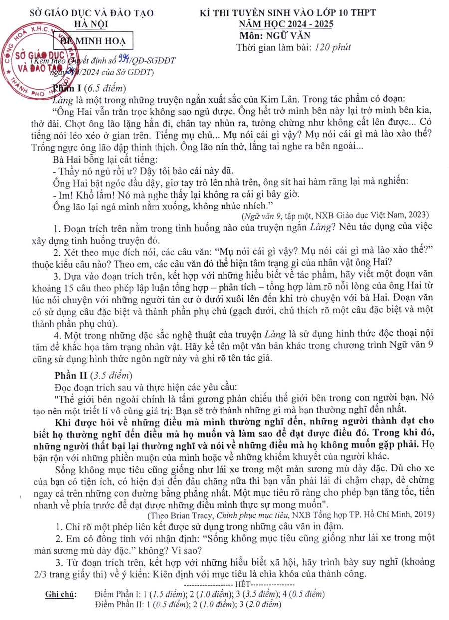 Đề thi minh họa môn Văn.