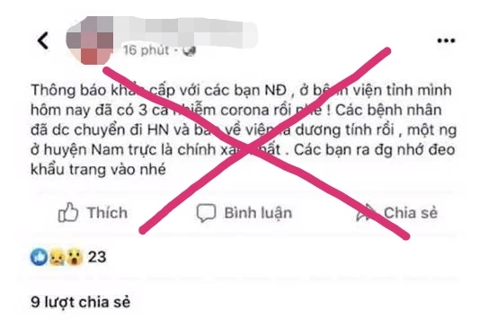 Nam Định: Đăng thông tin sai sự thật về nCoV, 2 trường hợp bị xử phạt