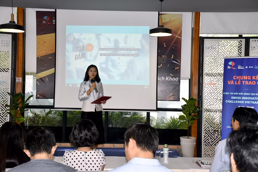 Bà Nguyễn Thị Ánh Phương (Trường ĐH Bách Khoa TPHCM) phát biểu phát động vòng chung kết cuộc thi Swiss Innovation 2017