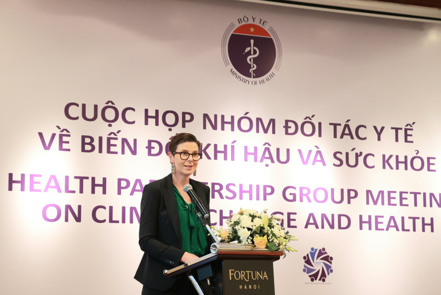 TS Angela Pratt, Trưởng đại diện WHO tại Việt Nam trong bài tham luận tại cuộc họp.